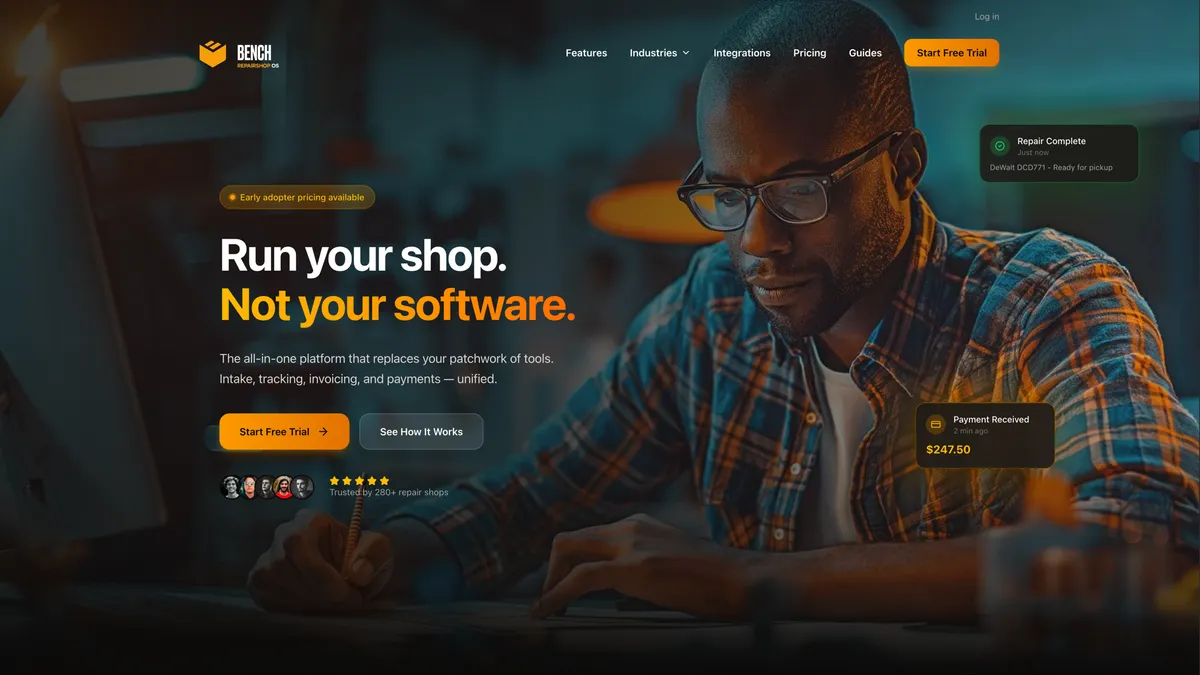 Bench repair shop management platform on tablet